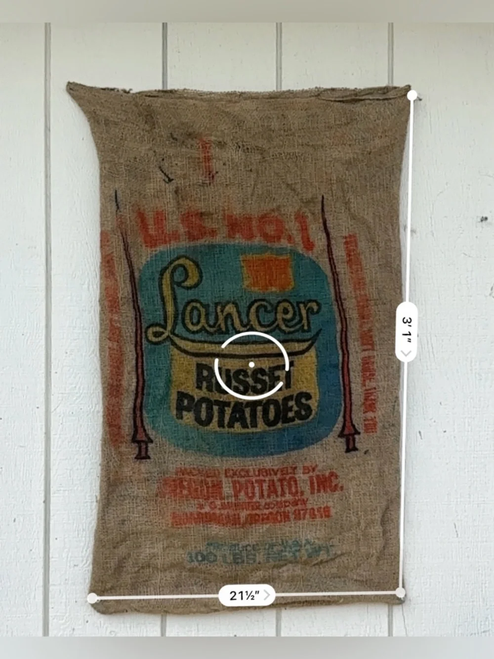 Vintage Lancer Russet Potato Burlap Sack – Colorful Farm Print | Rustic Decor